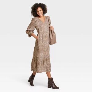 A New Day Neutral Leopar Print Midi Dress